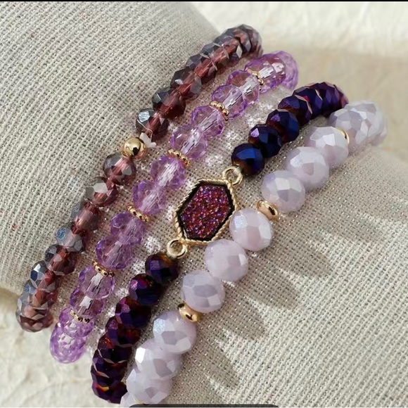 Crystal Resin Cluster Bracelet 4pcs Set(9 colors) - Picture 8 of 9